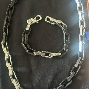 Louis Vuitton Black and Silver Chain Necklace and Bracelet Set